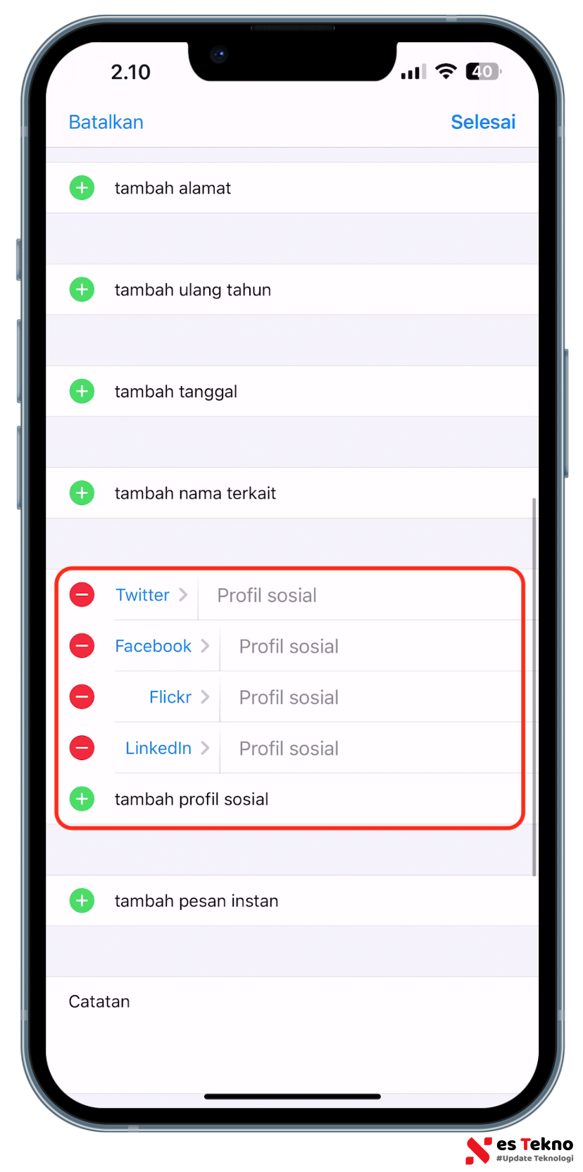 Cara Menambahkan Profile Media Sosial di Kontak iPhone